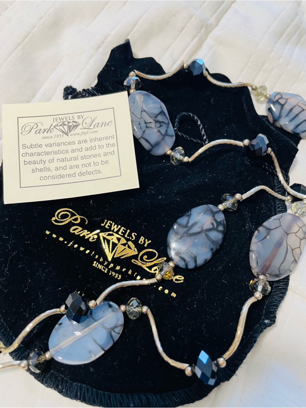 Park Lane Gray Marbled Stone Necklace with Silver-Tone Accents